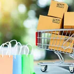 Sacolas de compras em carro de compras em miniatura. Foto: Adobe Stock