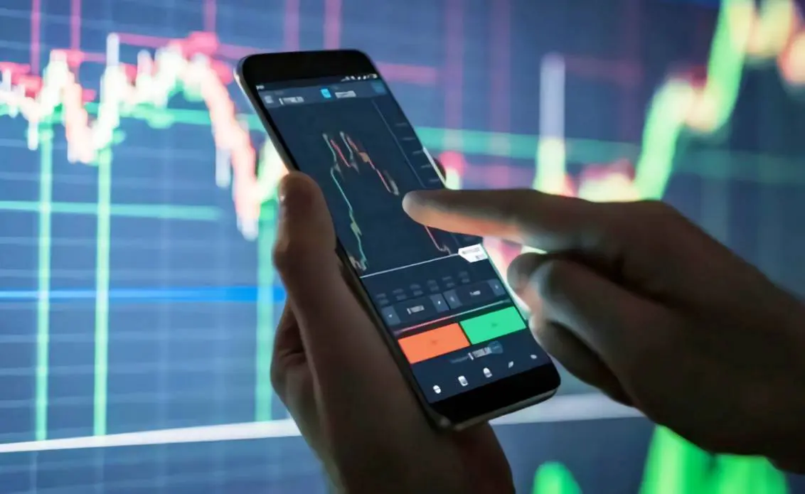 Celular com gráfico de ações: bom momento da bolsa deve continuar. Foto: Wance Paleri/ Unsplash